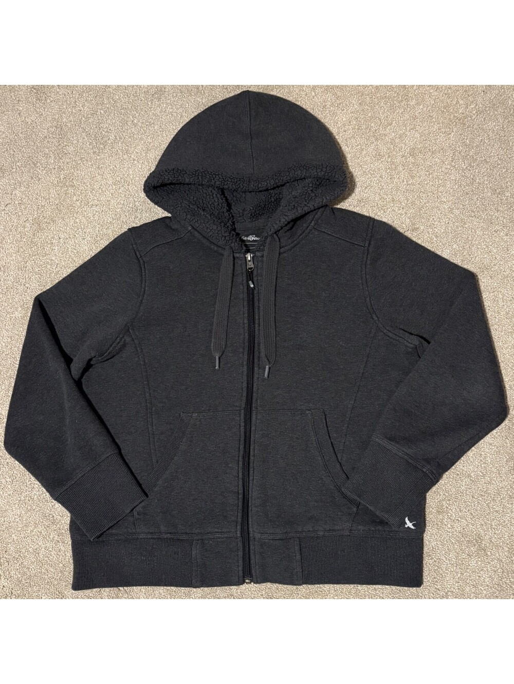 Eddie Bauer Womens Large Sherpa Lined Hoodie Sweatshirt Full Zip Outdoor Gray